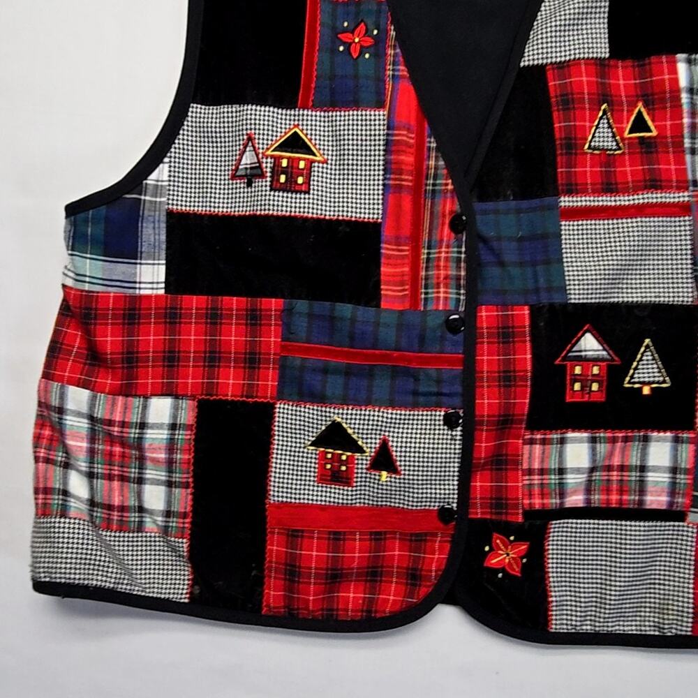 Vintage Koret Patchwork Vest Plaid Embroidered Ho… - image 2